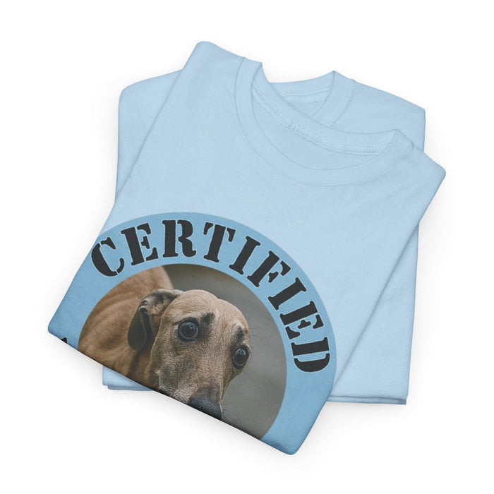 Certified Velcro Dog T-Shirt – Funny Greyhound Pet Lover Tee