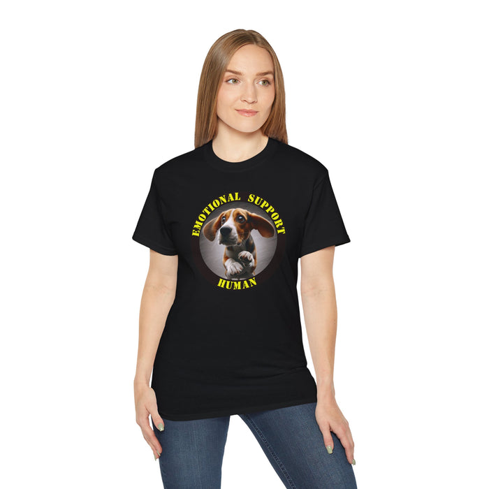 Emotional Support Human Tee - Unisex Cotton Shirt, Funny Dog Lover Gift, Pet Parent Apparel, Quirky Graphic Tee, Supportive Humor Wear