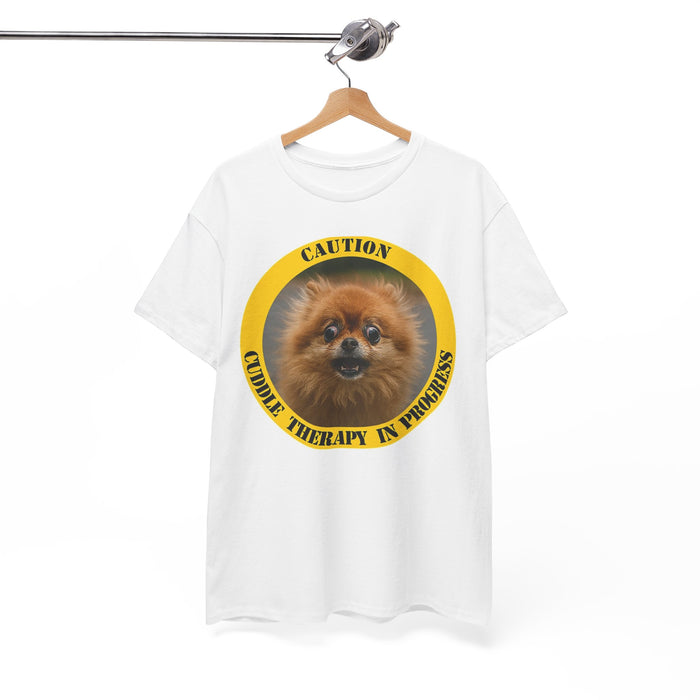 T-Shirt — "Caution: Cuddle Therapy in Progress" Pomeranian Dog Tee