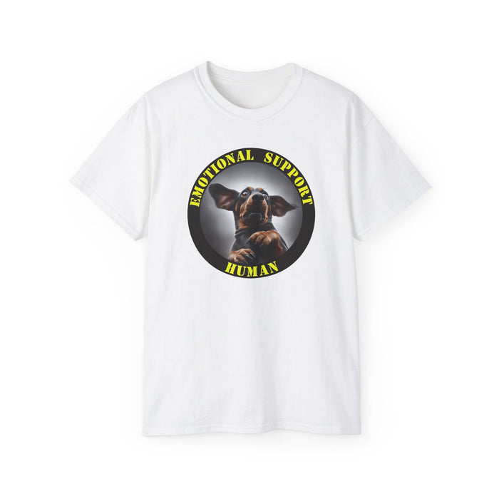 Emotional Support Human Tee - Unisex Cotton Shirt, Funny Dog Lover Gift, Pet Parent Apparel, Quirky Graphic Tee, Supportive Humor Wear