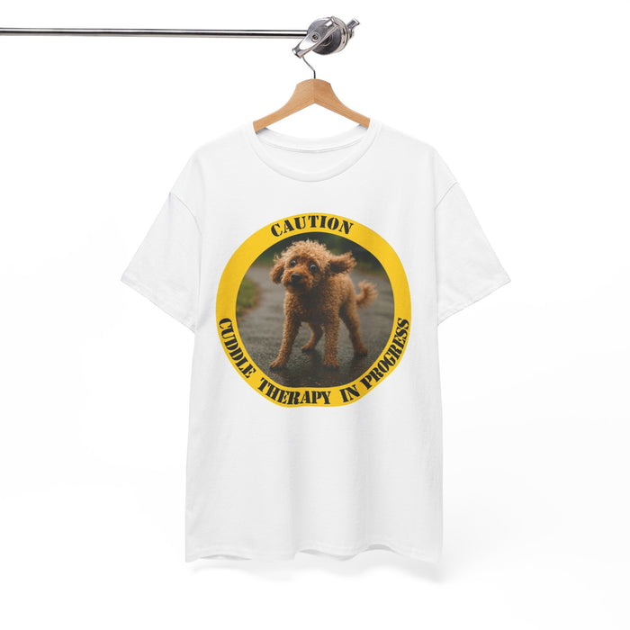 Caution Cuddle Therapy In Progress T-Shirt – Cute Puppy Graphic Tee