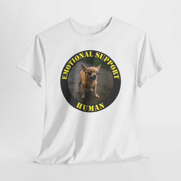 Emotional Support Human T-Shirt — Funny Pet Therapy Tee with Chihuahua Photo