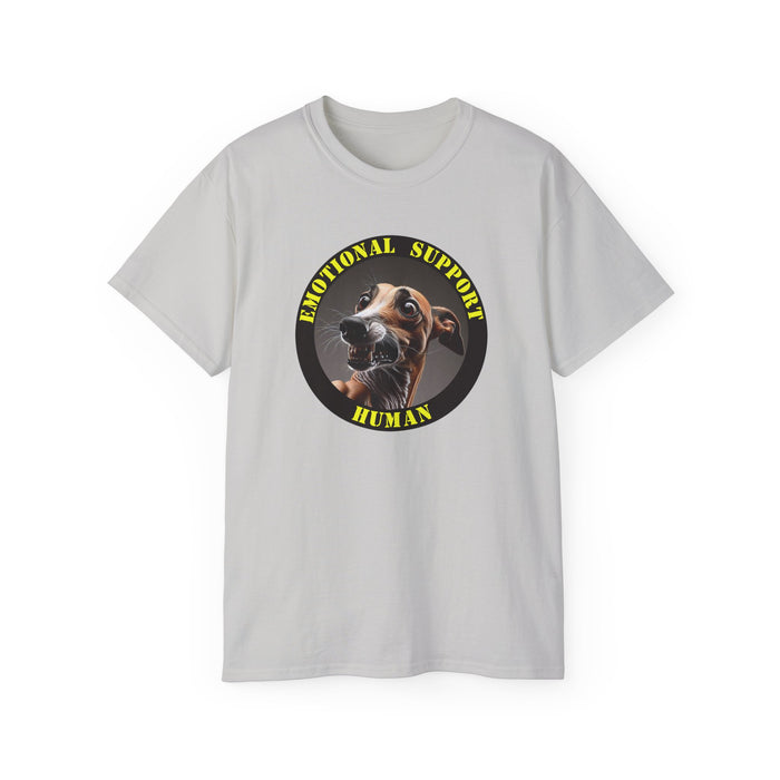 Emotional Support Human Tee - Unisex Cotton Shirt, Funny Dog Lover Gift, Pet Parent Apparel, Quirky Graphic Tee, Supportive Humor Wear