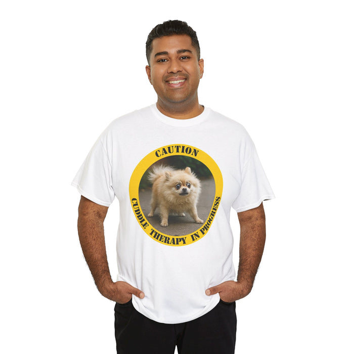 T-Shirt — "Caution: Cuddle Therapy in Progress" Pomeranian Dog Tee