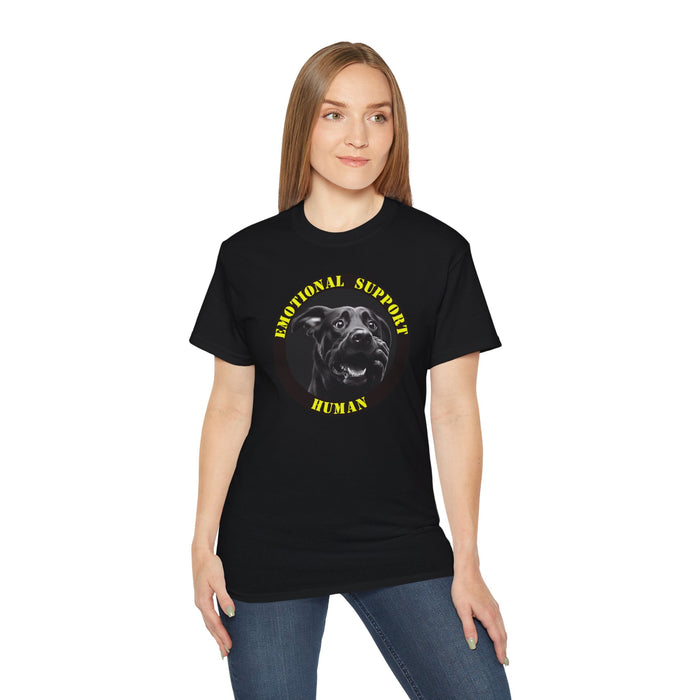 Emotional Support Human Tee - Unisex Cotton Shirt, Funny Dog Lover Gift, Pet Parent Apparel, Quirky Graphic Tee, Supportive Humor Wear
