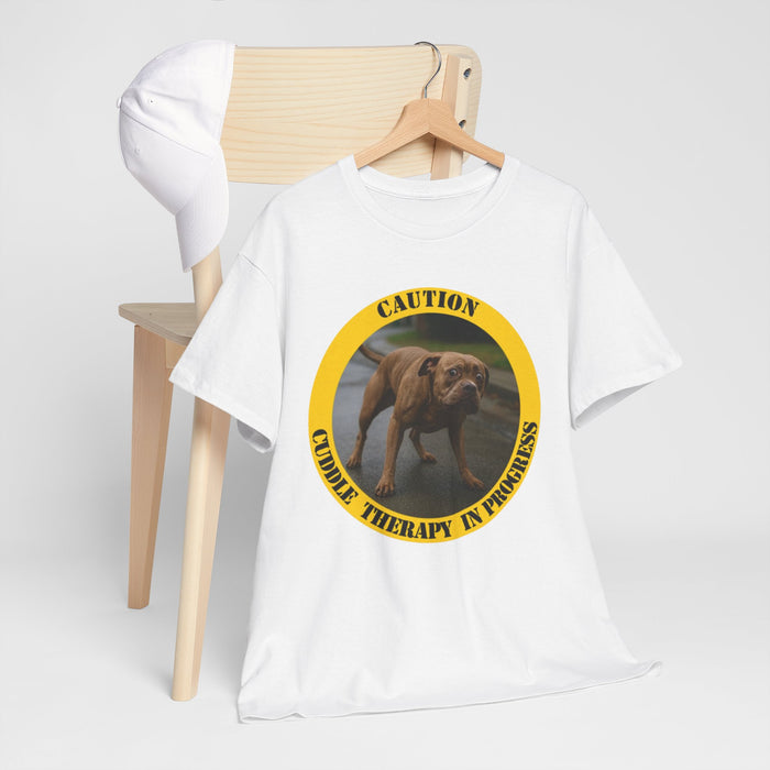 Dog Therapy T-Shirt — "Caution: Cuddle Therapy in Progress" Cute Pet Tee