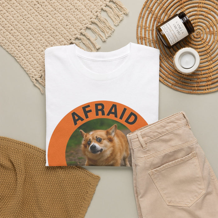 Afraid But Trying T‑Shirt — Cute Shiba Dog Motivational Tee