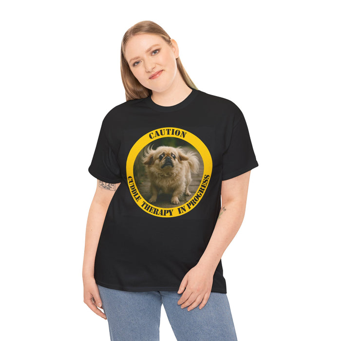 Caution: Cuddle Therapy in Progress T-Shirt — Cute Pekingese Dog Tee