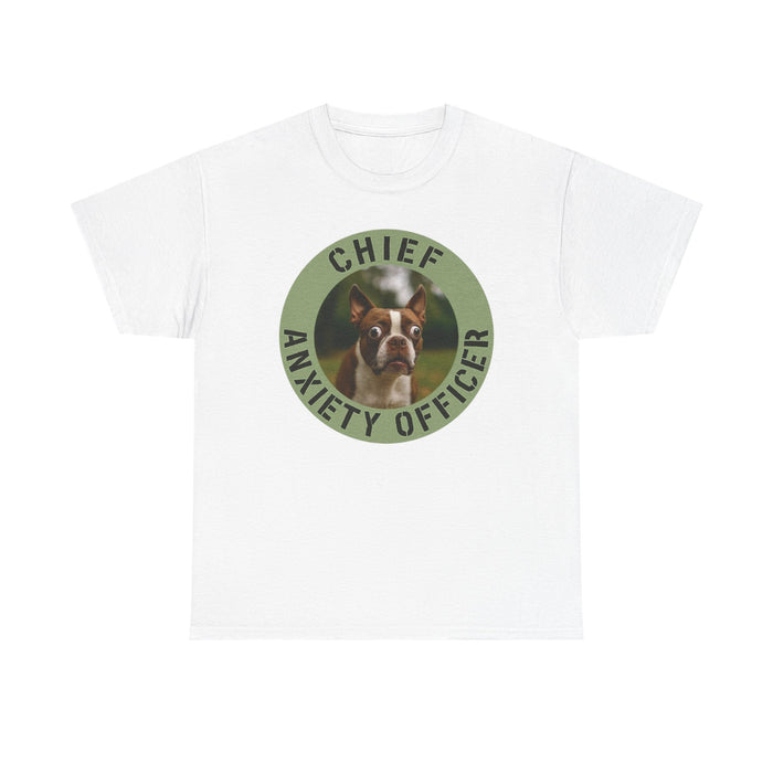 Chief Anxiety Officer Dog T-Shirt — Funny Boston Terrier Pet Tee