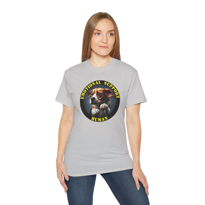 Emotional Support Human Tee - Unisex Cotton Shirt, Funny Dog Lover Gift, Pet Parent Apparel, Quirky Graphic Tee, Supportive Humor Wear