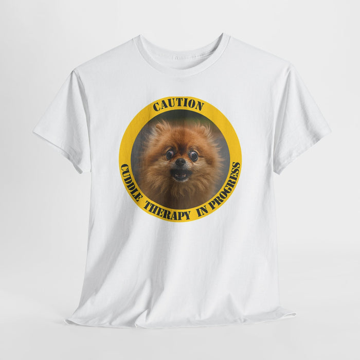 T-Shirt — "Caution: Cuddle Therapy in Progress" Pomeranian Dog Tee