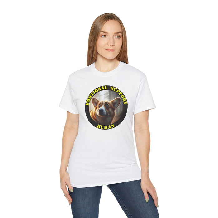 Emotional Support Human Tee - Unisex Cotton Shirt, Funny Dog Lover Gift, Pet Parent Apparel, Quirky Graphic Tee, Supportive Humor Wear