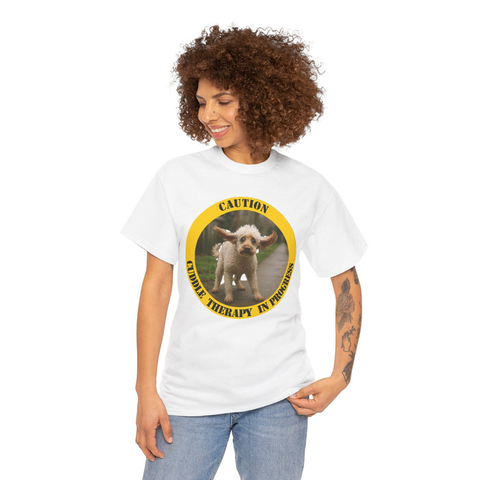 Cuddle Therapy Tee — 'Caution: Cuddle Therapy in Progress' Puppy Graphic T-Shirt