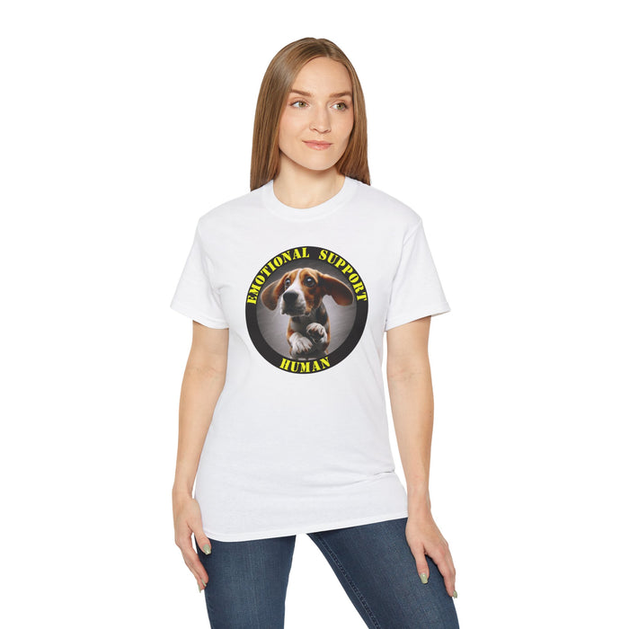 Emotional Support Human Tee - Unisex Cotton Shirt, Funny Dog Lover Gift, Pet Parent Apparel, Quirky Graphic Tee, Supportive Humor Wear