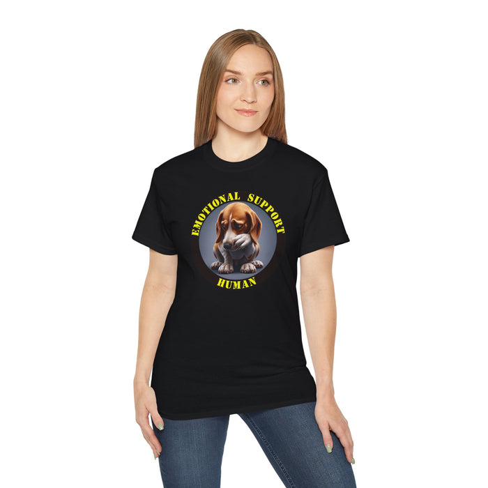 Emotional Support Human Tee - Unisex Cotton Shirt, Funny Dog Lover Gift, Pet Parent Apparel, Quirky Graphic Tee, Supportive Humor Wear