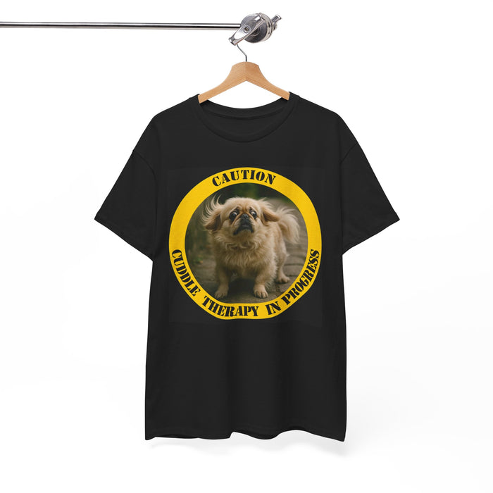 Caution: Cuddle Therapy in Progress T-Shirt — Cute Pekingese Dog Tee