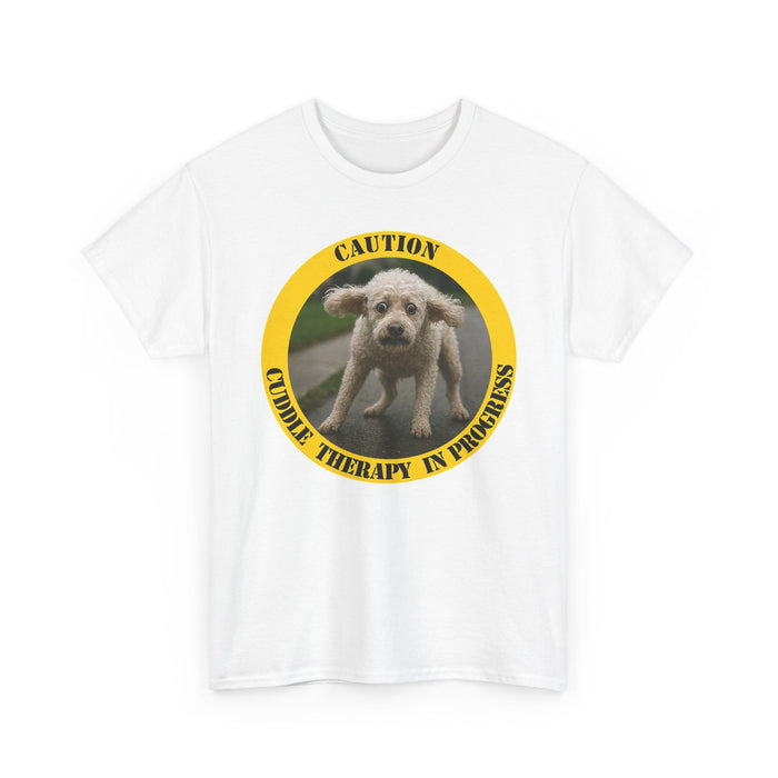 Caution: Cuddle Therapy in Progress T‑Shirt — Cute Puppy Novelty Tee