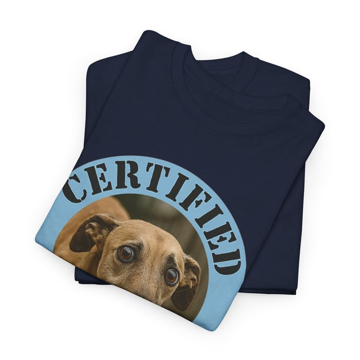 T-Shirt — "Certified Velcro Dog" Graphic Tee (Funny Dog Lover Shirt)