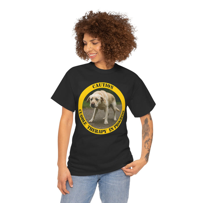 Caution: Cuddle Therapy in Progress T-Shirt – Funny Dog Rescue Tee