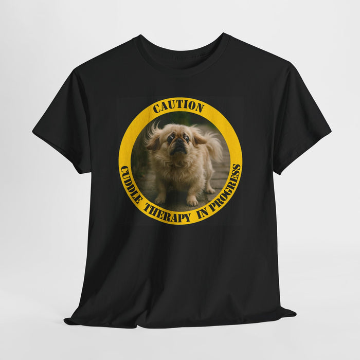 Caution: Cuddle Therapy in Progress T-Shirt — Cute Pekingese Dog Tee