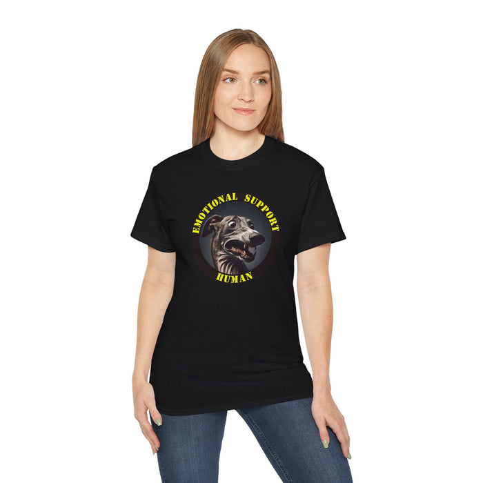 Emotional Support Human Tee - Unisex Cotton Shirt, Funny Dog Lover Gift, Pet Parent Apparel, Quirky Graphic Tee, Supportive Humor Wear
