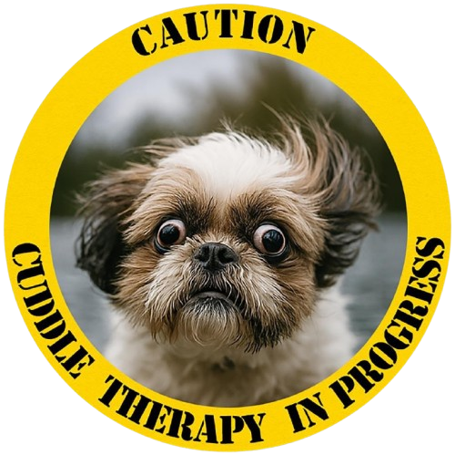 Caution: Cuddle Therapy in Progress Tee — Cute Dog Photo Graphic T-Shirt