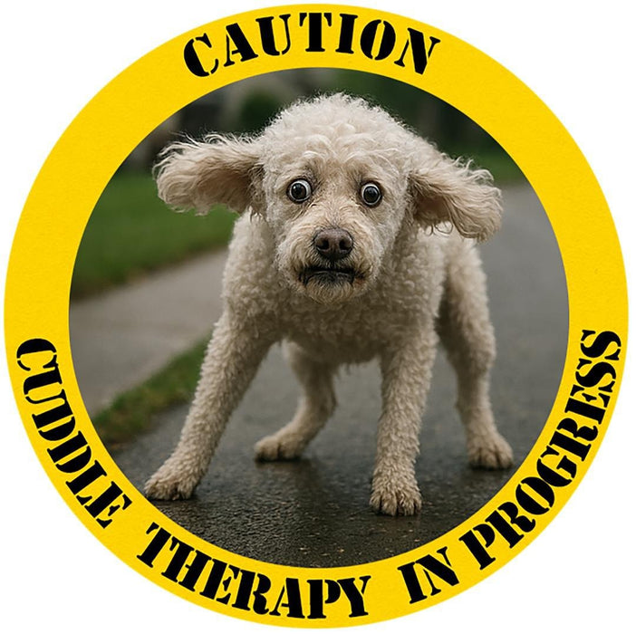 Caution: Cuddle Therapy in Progress T‑Shirt — Cute Puppy Novelty Tee