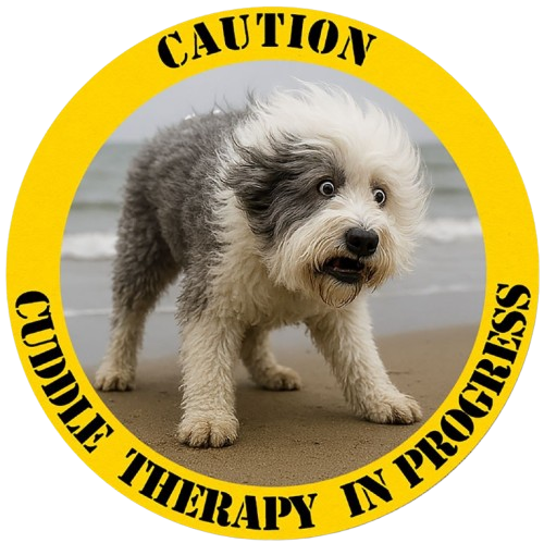 Dog Caution Tee — "Cuddie Therapy in Progress" Rescue Pet T‑Shirt