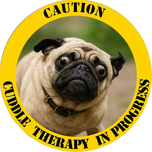 Pug Caution Tee — “Cuddle Therapy In Progress” Cute Dog T-Shirt