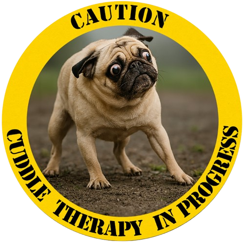 Pug Caution Tee — “Cuddle Therapy in Progress” Funny Dog Lover T‑Shirt