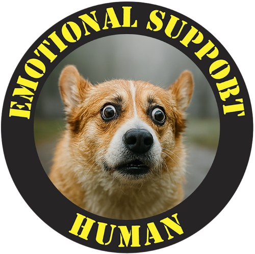 Emotional Support Human Tee — Cute Corgi Badge Graphic Shirt