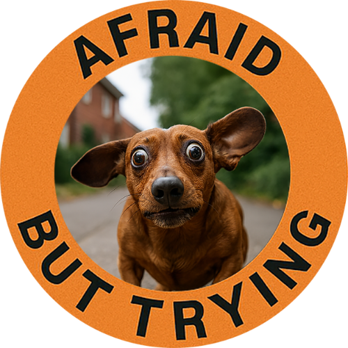 T‑Shirt — "Afraid But Trying" Dog Photo Graphic Tee