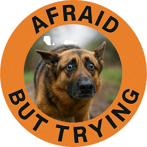 T-Shirt — 'Afraid But Trying' Dog Graphic Tee (Motivational, Relatable Pet Humor)