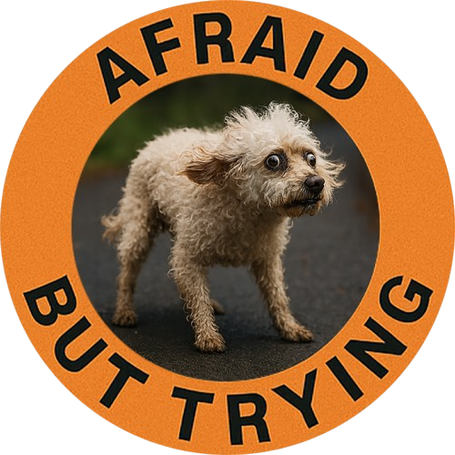 Afraid But Trying T‑Shirt — Cute Nervous Puppy Motivational Graphic Tee