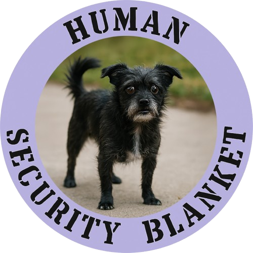Human Security Blanket T-Shirt — Cute Black Dog Graphic Tee