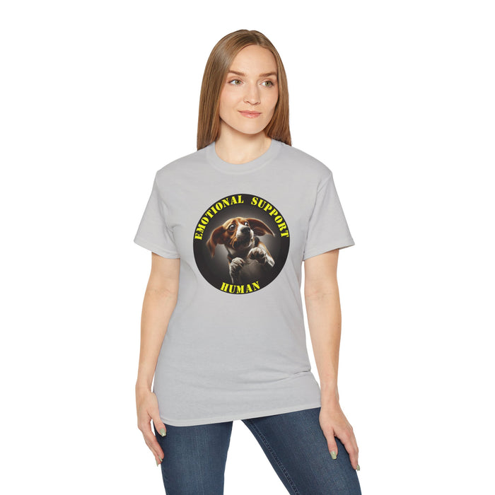 Emotional Support Human Tee - Unisex Cotton Shirt, Funny Dog Lover Gift, Pet Parent Apparel, Quirky Graphic Tee, Supportive Humor Wear