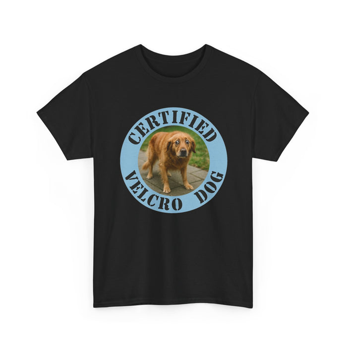 T-Shirt — "Certified Velcro Dog" Funny Golden Retriever Tee