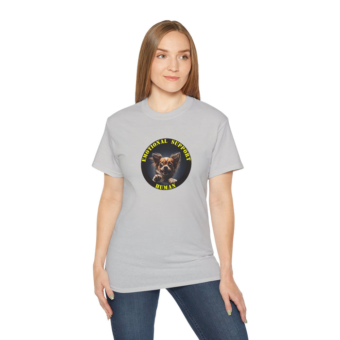 Emotional Support Human Tee - Unisex Cotton Shirt, Funny Dog Lover Gift, Pet Parent Apparel, Quirky Graphic Tee, Supportive Humor Wear