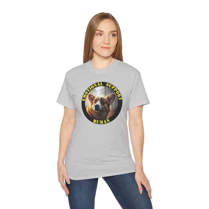 Emotional Support Human Tee - Unisex Cotton Shirt, Funny Dog Lover Gift, Pet Parent Apparel, Quirky Graphic Tee, Supportive Humor Wear