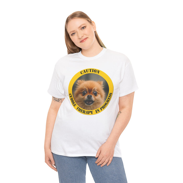 T-Shirt — "Caution: Cuddle Therapy in Progress" Pomeranian Dog Tee