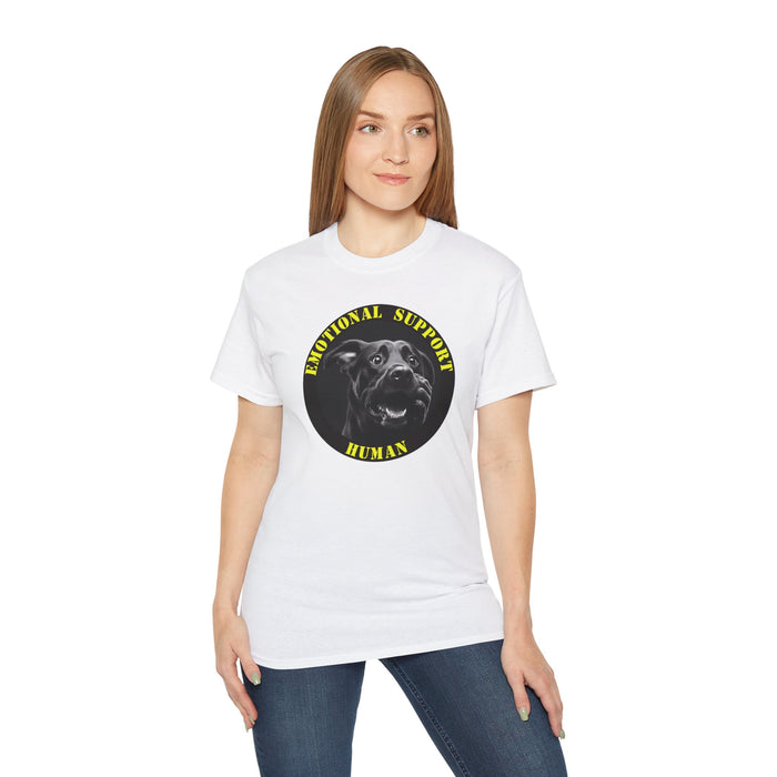 Emotional Support Human Tee - Unisex Cotton Shirt, Funny Dog Lover Gift, Pet Parent Apparel, Quirky Graphic Tee, Supportive Humor Wear