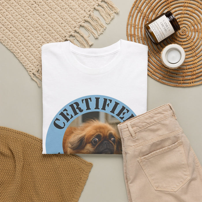 Certified Velcro Dog T‑Shirt — Funny Pug Badge Tee