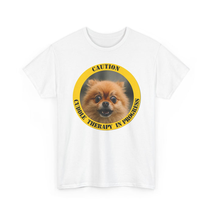 T-Shirt — "Caution: Cuddle Therapy in Progress" Pomeranian Dog Tee