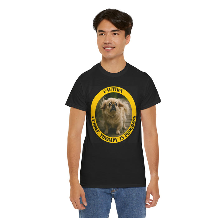 Caution: Cuddle Therapy in Progress T-Shirt — Cute Pekingese Dog Tee