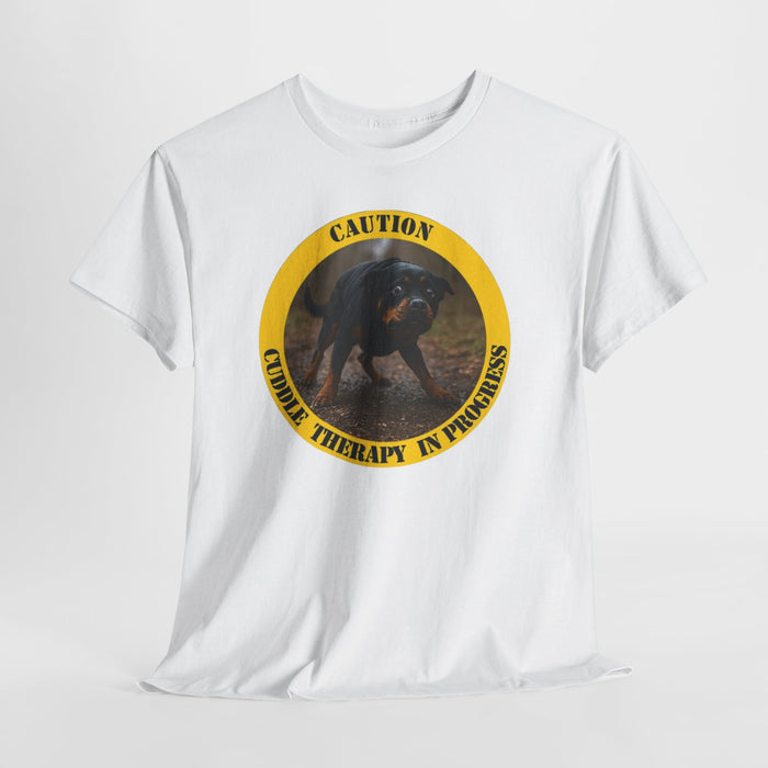Dog Therapy Tee — "Caution: Canine Therapy in Progress" Graphic T-Shirt