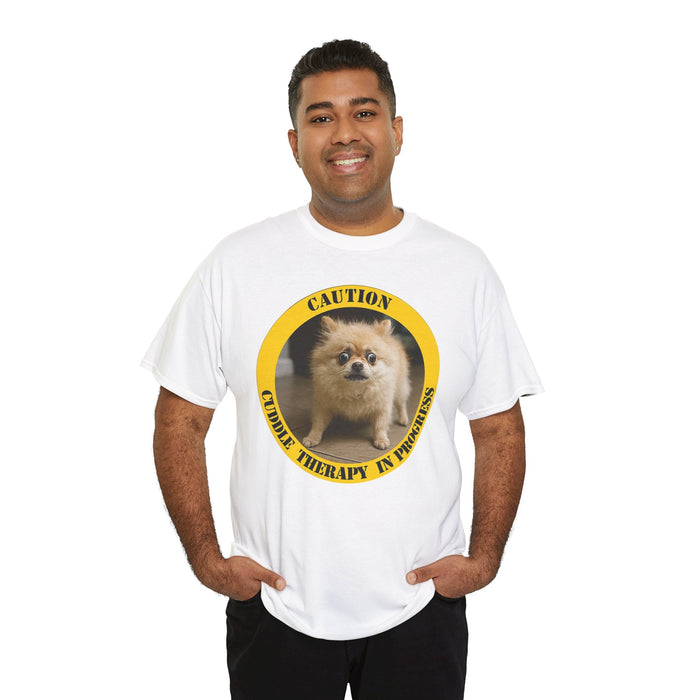 T-Shirt — "Caution: Cuddle Therapy in Progress" Cute Pomeranian Graphic Tee