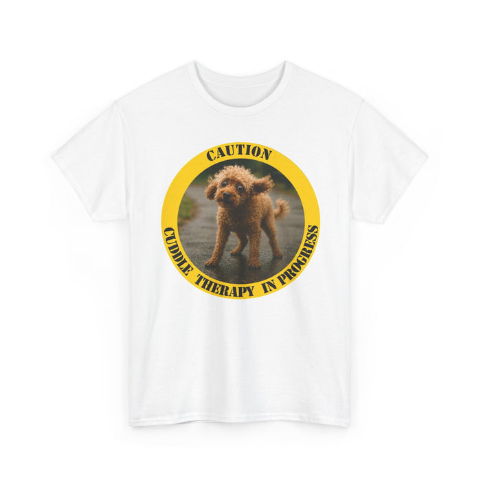 Caution Cuddle Therapy In Progress T-Shirt – Cute Puppy Graphic Tee