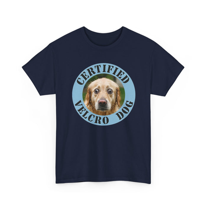 Certified Velcro Dog T‑Shirt – Funny Pet Lover Tee with Dog Face Badge