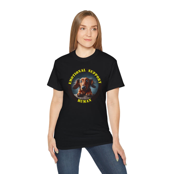 Emotional Support Human Tee - Unisex Cotton Shirt, Funny Dog Lover Gift, Pet Parent Apparel, Quirky Graphic Tee, Supportive Humor Wear