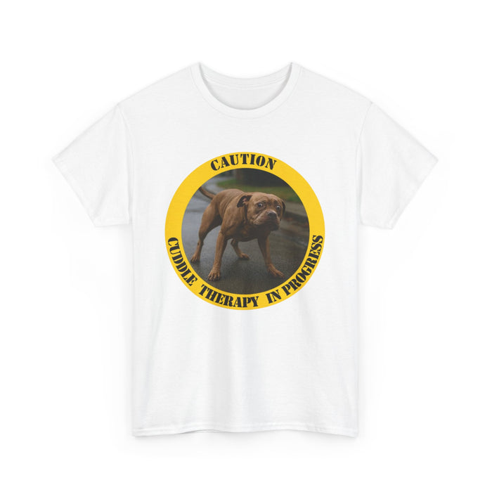 Dog Therapy T-Shirt — "Caution: Cuddle Therapy in Progress" Cute Pet Tee